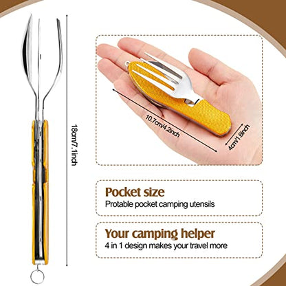Folding Camping Utensil Set – Stainless Steel Spoon, Fork, Knife & Bottle Opener – Portable Outdoor Tableware, Backpacking Cutlery in Red, Green, Blue, Black, Gold(5 Pcs)