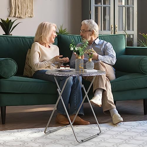 Round Folding TV Tray/TV Trays Dinner Snack Trays Table,Portable Foldable Table Small Sofa Bedside Tables with Light Weight, 17.5 x 17.5 x 26 in(Black Marble) - color: Black Marble, size: 1pc