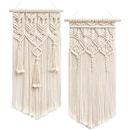 Mkono 2 Pcs Macrame Woven Wall Hanging Boho Chic Geometric Art Decor - Beautiful Bedroom Nursery Apartment Home Decoration, Gift for Girls Adults Birthday Christmas, Small Size 18" L x 9.5" W - size: Small