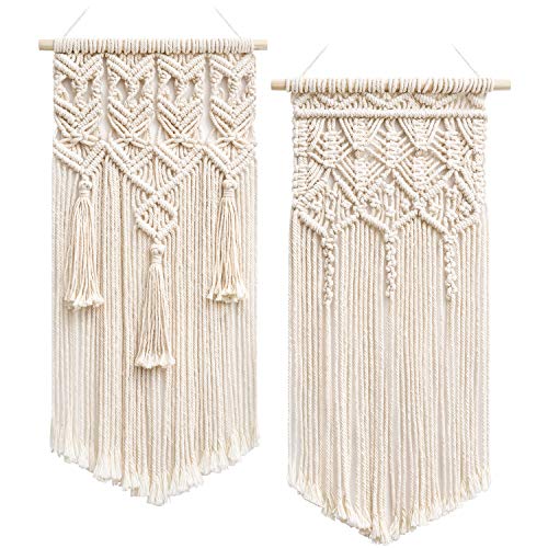 Mkono 2 Pcs Macrame Woven Wall Hanging Boho Chic Geometric Art Decor - Beautiful Bedroom Nursery Apartment Home Decoration, Gift for Girls Adults Birthday Christmas, Small Size 18" L x 9.5" W - size: Small