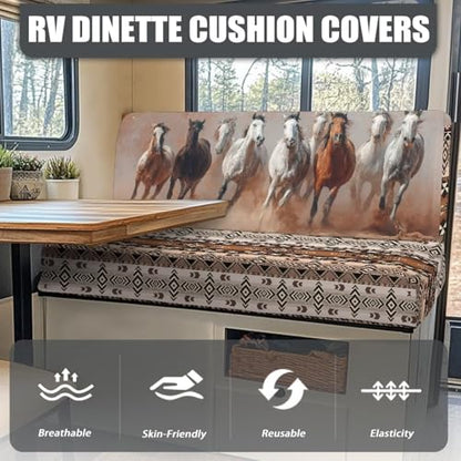 Running Horse RV Dinette Cushion Covers Stretch RV Stretch Sofa Seat Slipcovers Southwest Aztec Slip Covers for RV Furniture Include 1 Bench Cover 1 Backrest Cover - color: Aztec Running Horse