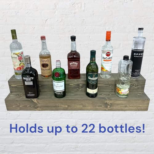 Tiered Bottle Shelf | 2 Tier Liquor Bottle Display | Bar Organization | Display Shelf | Wine Shelf | Bar Display | Kitchen Counter Shelf (36, Weathered Grey)