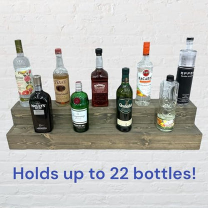 Tiered Bottle Shelf | 2 Tier Liquor Bottle Display | Bar Organization | Display Shelf | Wine Shelf | Bar Display | Kitchen Counter Shelf (36, Weathered Grey)