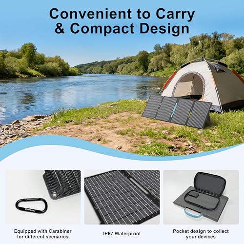 60W Portable Solar Panels Chargers with USB-C, USB-A and DC Outputs Foldable IP67 Waterproof Solar Panel for Camping,Power Emergency for Small Power Station,Phones, Power Banks - style: EP-60W