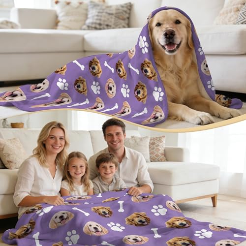 Personalized Paw Print Dog Blanket with Pets Pictures, Custom Funny Cat Dog Face Blankets for Small Medium Large Puppy, Customized Throw Blanket for Pet Lovers Women Men Memorial Gift - color: Design2