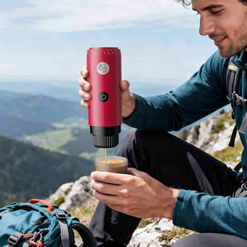 Portable Espresso Machine, Travel Coffee Maker for Camping, Car Coffee Maker Self-Heating with USB-C, 20 Bar 2-in-1 Electric Coffee Maker With Ground Coffee & NS Capsule for RV, Hiking, Office(White) - color: RED