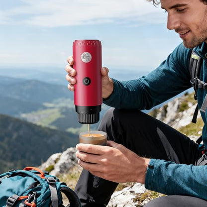 Portable Espresso Machine, Travel Coffee Maker for Camping, Car Coffee Maker Self-Heating with USB-C, 20 Bar 2-in-1 Electric Coffee Maker With Ground Coffee & NS Capsule for RV, Hiking, Office(White) - color: RED