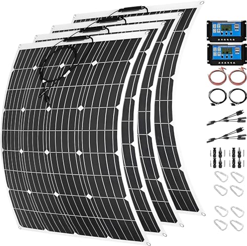 1600 Watt Solar Panel Kit, 4 × 400 Watt Flexible Solar Power Panel Photovoltaic Module with 40A Solar Charge Controller Monocrystalline Solar Panel for Camping Off Grid Battery Charging Boat - color: B 1600W