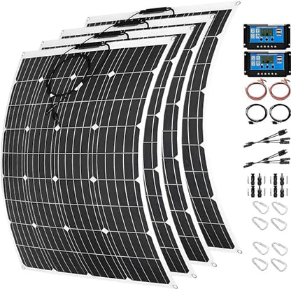 1600 Watt Solar Panel Kit, 4 × 400 Watt Flexible Solar Power Panel Photovoltaic Module with 40A Solar Charge Controller Monocrystalline Solar Panel for Camping Off Grid Battery Charging Boat - color: B 1600W