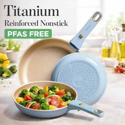 CAROTE 18Pcs Pots and Pans Set, Nonstick Cookware Set Detachable Handle, kitchen Pan Set, Induction kitchen cookware Non Stick, RV Cookware Sets, Oven Safe, Blue - color: Blue