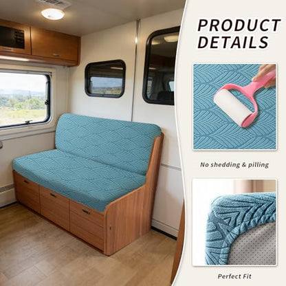 RV Dinette Cushion Covers, 4PCS Leaf RV Couch Cover, Camper Cushion Covers, Camper-rv Sofa Cover for Couch, Bench Seat & Dinette Booth Cushions(Lake Blue,[39.4" to 49.2"]×[19.7" to 25.6"]) - color: Leaf/Lake Blue/4pcs