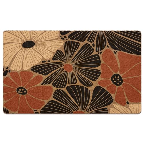 Boho Floral Door Mat Doormat, Boho Abstract Flower Welcome Front Door Mat Indoor Outdoor Entrance, Abstract Floral Artificial Coir Doormats Rugs for Porch Patio Entryway Home Decor 30x17in - color: Floral-10