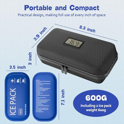 Insulin Cooler Travel Case TSA Approved Diabetic Medicine Cooling Bag with Digital Temperature Display, 2 Ice Pack - color: Black