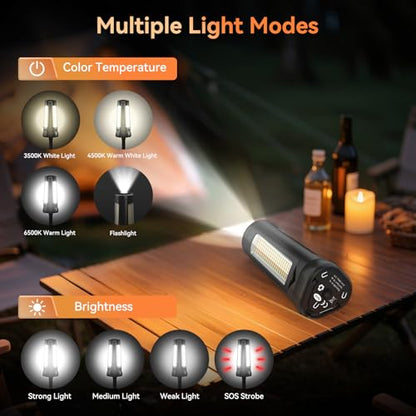 Dimgogo15000mAh Rechargeable Camping Light, Portable LED Work Light | Standing Light with 7ft Max Height, 5500 Lumen 6500/4500/3500K Dimmable Emergency Flashlight , Detachable Tripod, Black - color: Black
