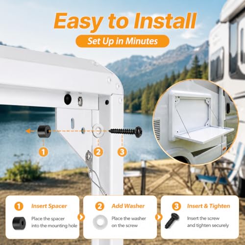 RV Folding Table Wall Mount, 21.3 x 17.7 Inch Aluminum Alloy Fold Down Picnic Work Table Kit for Campervan, Motorhome, Travel Trailer and Truck Camper, Exterior/Interior Use