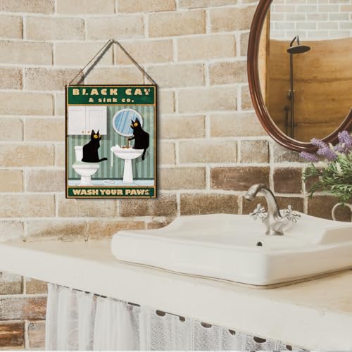 wall-pediments MP 466 Black Cat & Sink Co. Bathroom Duo Plaque, 6.7 x 10 Inches Funny Cat Bathroom Decor - color: Generic 9951