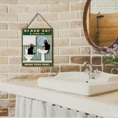 wall-pediments MP 466 Black Cat & Sink Co. Bathroom Duo Plaque, 6.7 x 10 Inches Funny Cat Bathroom Decor - color: Generic 9951