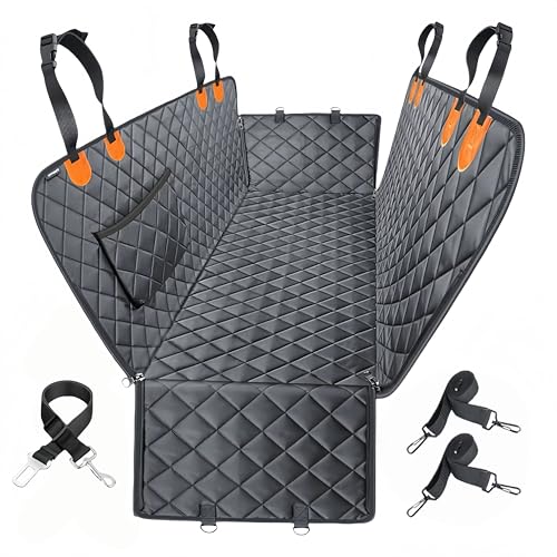 Dog Car Seat Cover for Back Seat,Heavy Duty Dog Hammock for Car with Side Flap,100% Waterproof Pet Backseat Cover, Anti-Scratch Nonslip Pet Seat Protector for Cars Trucks and SUV (Black with Orange) - color: Black with Orange