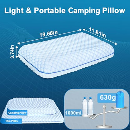 Camping Pillow with Memory Foam-Compressible Medium Firm, Ultralight Cooling Travel Pillow, Outdoor Pillows Ideal for Backpacking, Hiking, Camping, Airplane,Car, Small Beach Pillow with Washable Cover - size: Small Camping Pillow