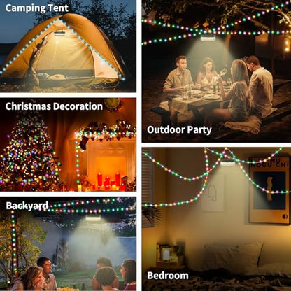 Camping String Lights, Camping Essentials 2 in 1 Quick Storage 32.8FT Rechargeable Waterproof Tent Lights with with 6 Modes, Portable LED Hanging Light for Outdoor Patio Awning Garden Party
