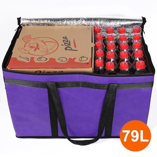 Bodaon 4-Pack Cooler Insulated Food Delivery Bag, Rideshare Delivery Bag, XXX-Large Thermal Bags for Catering/Hot Pizza, Travel/Camping/Picnic/Grocery Reusable Warmer Frozen, Purple-Black Edge - color: Purple, size: XXX-Large
