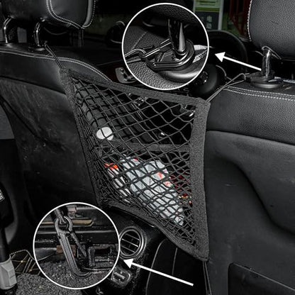 3 Layer Car Mesh Organizer Between Front Seats, Pet Dog Kid Net Barrier Car Net Pocket Elastic Storage Bag Tissue Purse Holder for SUV Truck Van, 15.7 x 13.7 Inch - size: 15.7 x 13.7 Inch