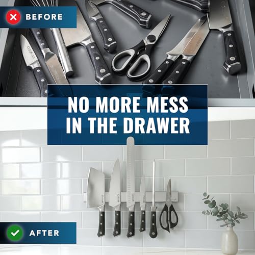 Cutluxe Magnetic Knife Holder for Wall and Fridge - 16" Stainless Steel Knife Magnetic Strip - Holds up to 15 Lbs, Easy to Mount, With Strong Magnets or Screws - size: 16 Inches