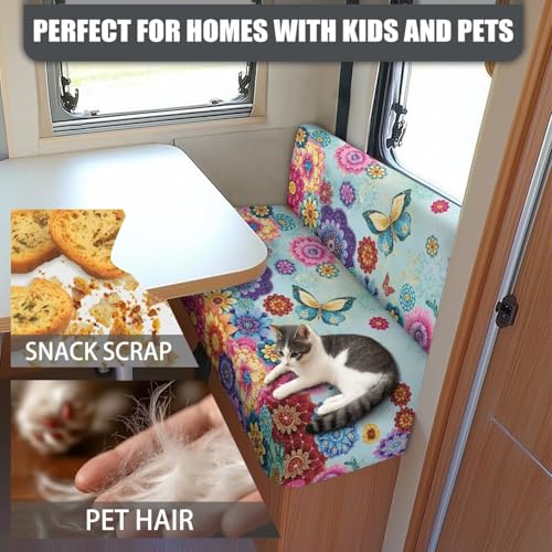 RV Cushion Covers Dinette Booth Seats Set, Colorful Bohemia Flower Butterfly Camper Cushion Covers Couch Cover 2 Cushion Slipcovers RV Sofa Cover for Dinette - color: Colorful Bohemia Flower Butterfly
