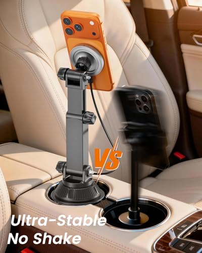 OHLPRO for MagSafe Cup Holder Car Mount Charger for iPhone 17, 15W Fast Charging Magnetic Cupholder Phone Mount, Compatible with iPhone 16 15 14 13 12 Series, for Kids Road Trip Essentials - color: Sliver