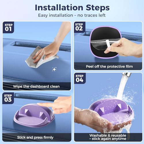 Loncaster Car Phone Holder, Car Phone Mount Silicone Car Pad Mat for Various Dashboards, Slip Free Desk Phone Stand Compatible with iPhone, Samsung, Android Smartphones, GPS Devices More (Purple) - color: Purple