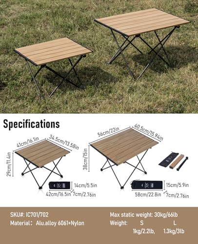 iClimb Ultralight Compact Camping Folding Table with Carry Bag (Nature - L) - color: Nature, size: Large