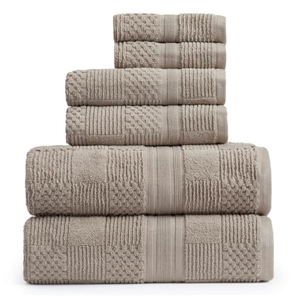 Springtree Home 100% Cotton Bathroom Towel Set | 6 Piece Set - Brown Bath Towels | Geometric Textured Design | Absorbent & Quick-Dry | Oeko-TEX® Standard 100 Cotton | Myla Collection - Cobblestone - color: Cobblestone, size: 6 Piece Set