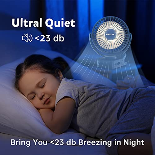 Clip on Fan 65 Hours Portable Desk Fan Rechargeable with LED Lights & Hooks 12000 Capacity Battery Operated Fan with Clips Small Desk Fan Mini Fans for Tents Travel Outdoor Camping Golf Cart Stroller - color: Dark Blue