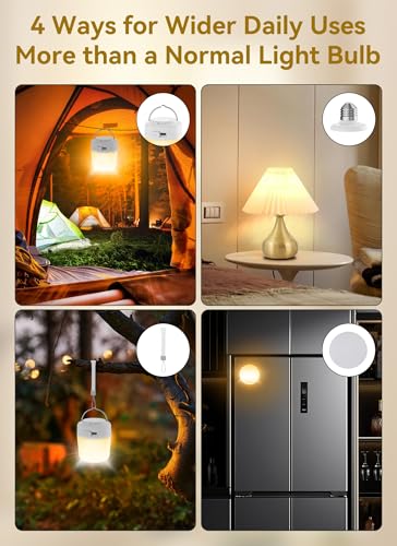 Minetom E26 Rechargeable Light Bulbs with Remote and Timer, Battery Backup Bulb with 12 Colors and Brightness Dimmable, 2300mAh 40W Equivalent LED Light Bulbs for Lamps Sconces Camping, 2 Pack - size: 2 Pack