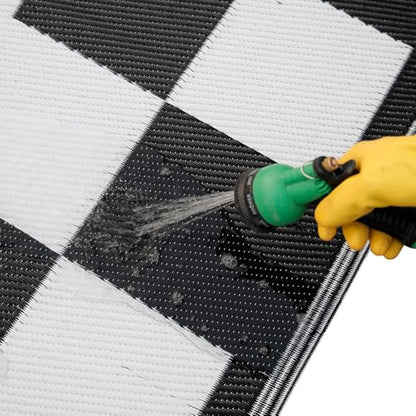 Venture Forward Reversible RV Patio Mat, Checkered Frame, 9’ x 12’