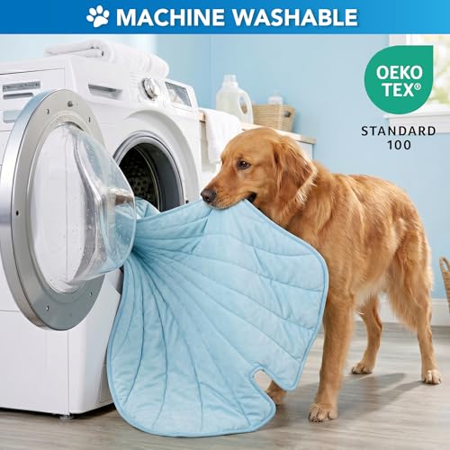 PetAmi Dog Cooling Mat, Ginkgo Leaf Shape, Pet Pad with Cooling Nylon & Soft Fleece, Q-Max > 0.4 Reversible All Season Blanket for Dogs & Cats, Medium 44x49 in, Light Blue - color: Baby Blue, size: Medium