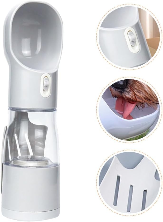 Cherry Pink 4-in-1 Portable Dog Water Dispenser+Food Storage+Built-in Poop Bag Holder+Scoop | 258ml Water & 220ml Food Capacity | Leakproof | Food-Grade ABS Material.