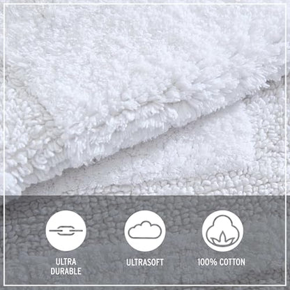Eddie Bauer - Bathroom Rug, 100% Soft Plush Tufted Cotton Bath Rug, Highly Absorbent, Quick-Dry, and Skid-Resistant Backing (Logan White, 24" x 40") - color: White, style: 24" x 40"