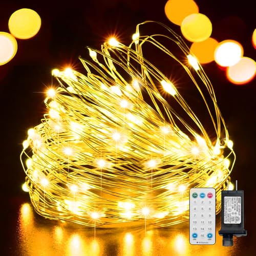 LAMPHOME Fairy Lights Plug in, 33Ft 100 LEDs Waterproof Twinkle Firefly Lights, Adaptor Included, Starry String Lights for Wedding Indoor Outdoor Christmas Patio Garden Decoration, Yellow - color: Yellow, size: 100 Count
