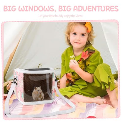 Guinea Pig Carrier Bag with Water Bottle，Travel Portable Small Animal Carrier Sling Pouch, Clear Window Carrier Backpack for Hamster Bunny Gerbil Hedgehog Sugar Glider Lizard Bird.(Pink) - color: Pink