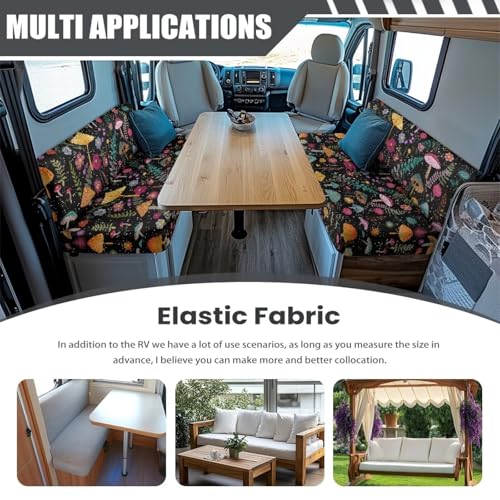 Abstract Mushroom Floral Fern Leaf Print RV Dinette Cushion Covers Camper Sofa Cushion Cover Stretchable RV Dinette Seat Covers 2Pcs with Backrest & Bench Cover, 2Set - color: Abstract Mushroom Floral Fern Leaf