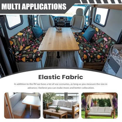 Abstract Mushroom Floral Fern Leaf Print RV Dinette Cushion Covers Camper Sofa Cushion Cover Stretchable RV Dinette Seat Covers 2Pcs with Backrest & Bench Cover, 2Set - color: Abstract Mushroom Floral Fern Leaf