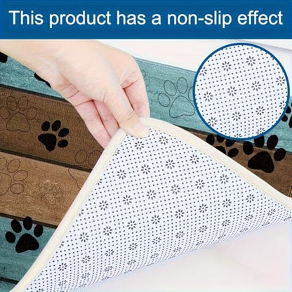 Pet Cat Dog Food Mat Dog Paw Print Non Slip Mat to Protect Floors for Food and Water, 11.7 * 19.5 in
