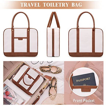 Bosidu Hanging Travel Toiletry Bag,Large Capacity Cosmetic Travel Toiletry Organizer for Women with 4 Compartments & 1 Sturdy Hook,Perfect for Travel/Daily Use/Christmas - color: P-Beige
