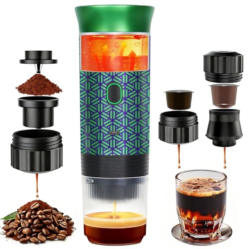HX HECLX Coffee Maker Gift Set for Camping,Battery Powered Portable Electric Espresso Machine, Rechargeable Coffee Maker Self Heating Ground Coffee Capsule for RV, Hiking (Green mix Black)