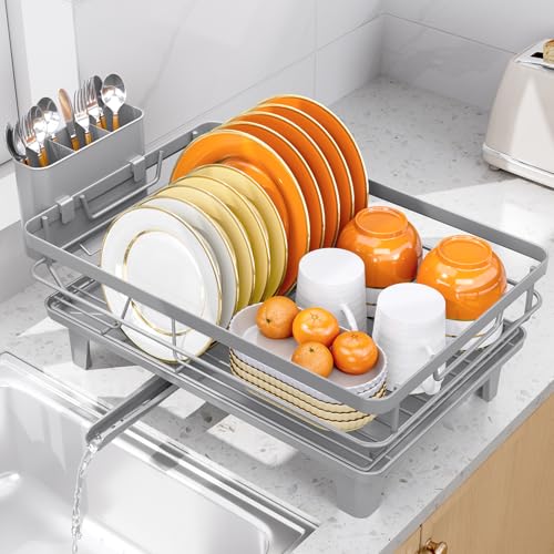 TOOLF Dish Drying Rack, Small Dish Racks for Kitchen Counter, Stainless Steel Sink Organization and Storage Essentials with Cutlery Holder, Dish Drainer, Home and Appartment Decor, Gray - color: Gray, size: Large