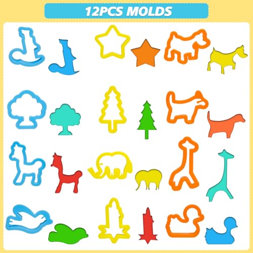 LCY WEDSHI Dough Tool Set, 47 Pcs Dough Tools Sets for Kids Ages 4-8, Dough Accessories Includes Animal Molds, Cutters Roller, Rolling Pins, Safety Scissors, Plastic Knife - style: 47 PCS