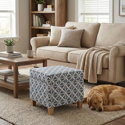 HomePop 18" Classic Square Storage Ottoman - Blue Geometric Pattern - color: Blue Geometric Pattern