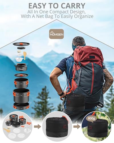 HOMGEN Portable Ultralight Anodized Aluminum Camping Cookware Set - Nesting Camping Pot and Pan-800ml Insulated Teapot-Carrying Bag-for Camping Hiking Picnic RV Trip - size: For 4 People