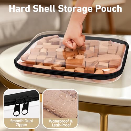 3 Pack Extra Large Clear Hard Shell Zipper Case with Labels, Travel Toiletry Pouch Makeup Organizer, Clear Diaper Bag, Hard Plastic Storage Bins for Board Game Toy Puzzle Stationery, Black - color: Black